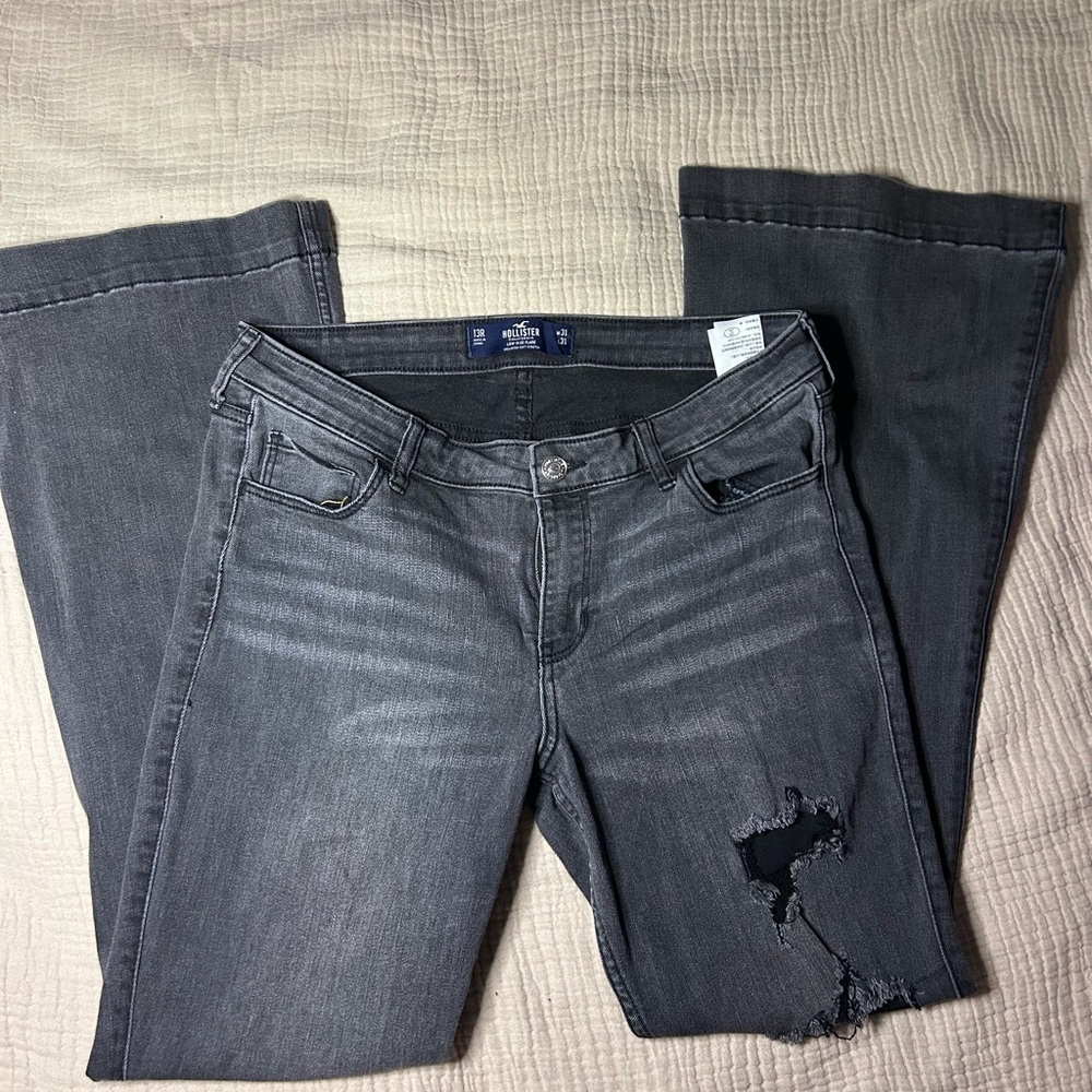 Y2K Hollister Charcoal Flare Jeans with Distressed Detail
